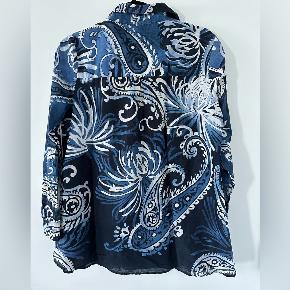 Le Lis Blanc Blue flowers printed Shirt long sleeves NWOT - Picture 6 of 7